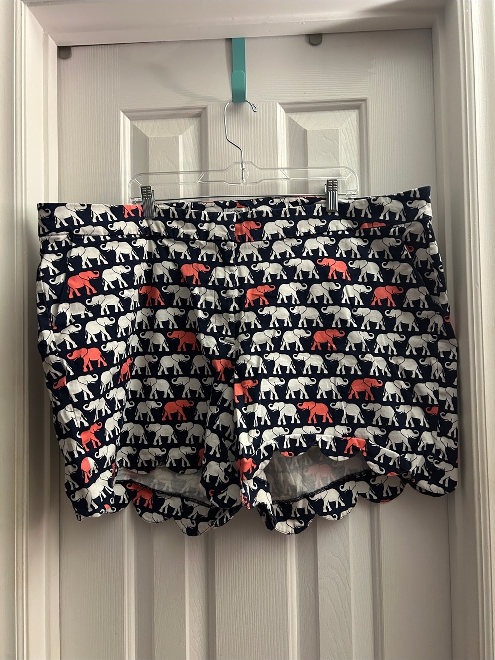crown & ivy Navy and White Elephant Print Shorts with pink accents